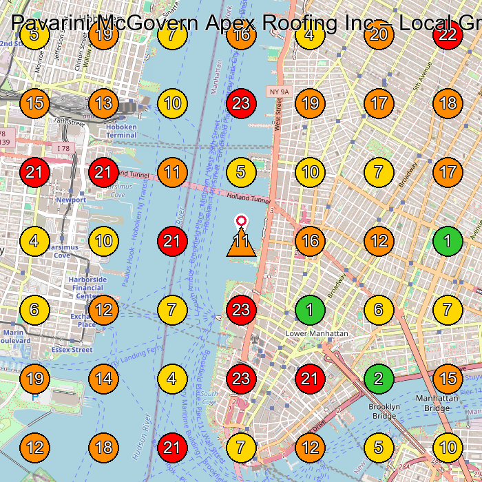 Pavarini McGovern Apex Roofing Inc Roofing Contractor GeoGrid ranking map for New York NY